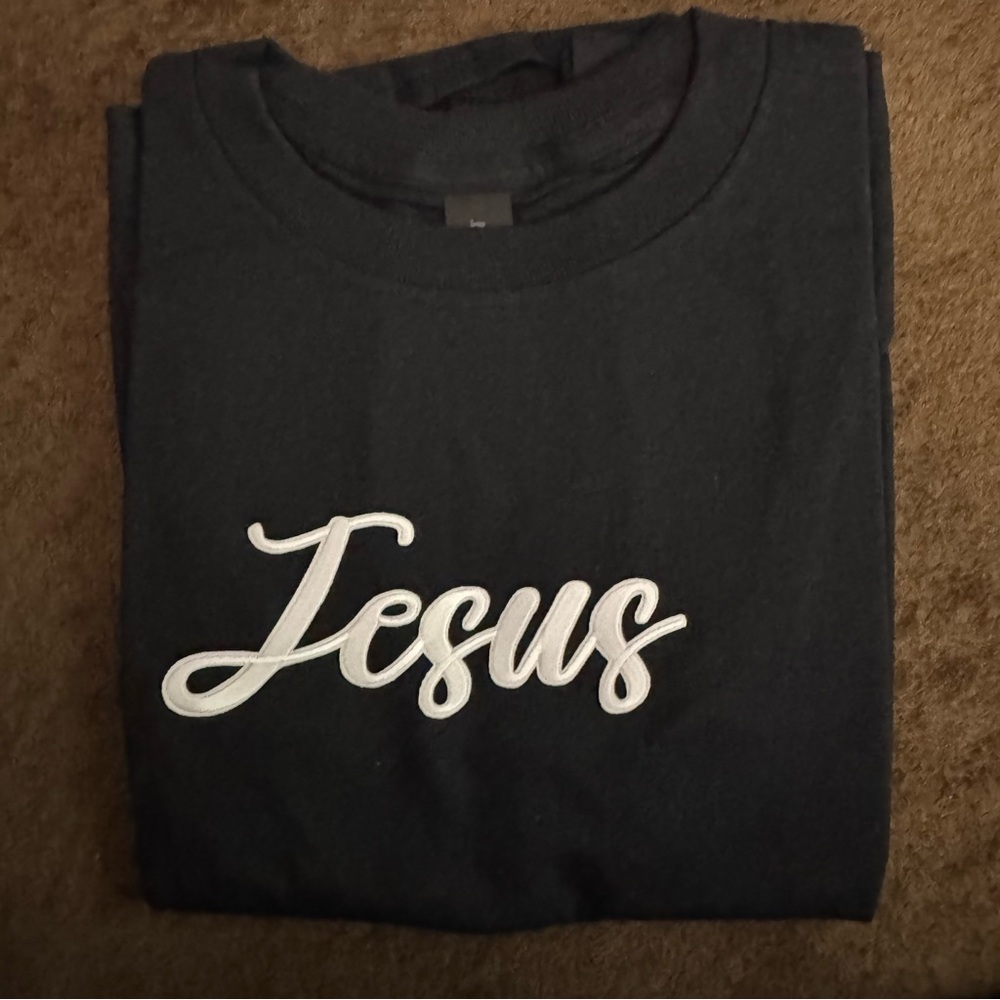Black Tee with White 'Jesus' Print